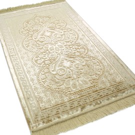 Modefa - Alfombra de terciopelo islámico con cuentas de oración turca Janamaz Sajadah floral de lujo cachemira (amarillo dorado)