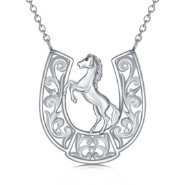 LWXIE Diamond Horseshoe Necklace for Women 925 Sterling Silver Horseshoe Necklace for Mother Daughter Grandmother Mom Wife Sister,18+2Inch