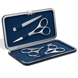 Suvorna Beard and Moustache kit with Beard Scissors for men, Moustache Scissors, Nose Scissors, Eyebrow Scissors and Tweezers for facial hair | Hairdressing scissors set and hair Scissors set. (Green)