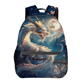 MIEPOS Moon Dragon Backpack, Celestial Art Polyester Backpacks,Lightweight Double Shoulder Back Pack for Kids Teens,Cool Fantasy Bookbag,School Bag Gifts,Casual Travel Daypack Book Packs