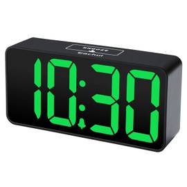 Eachui LED Digital Alarm Clock with USB Charging Port, Large Digits Display, Brightness and Volume Adjustable, Snooze, 12/24HR, Digital Clock Mains Operated (Black & Green)