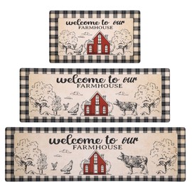 XLHOMO Farm Kitchen Mats for Floor 3 Piece, Non Slip Cushioned Kitchen Mats for Floor Waterproof Comfort Kitchen Rugs and Mats Farmhouse Chef Mats Floor Carpet for Sink,Laundry Room
