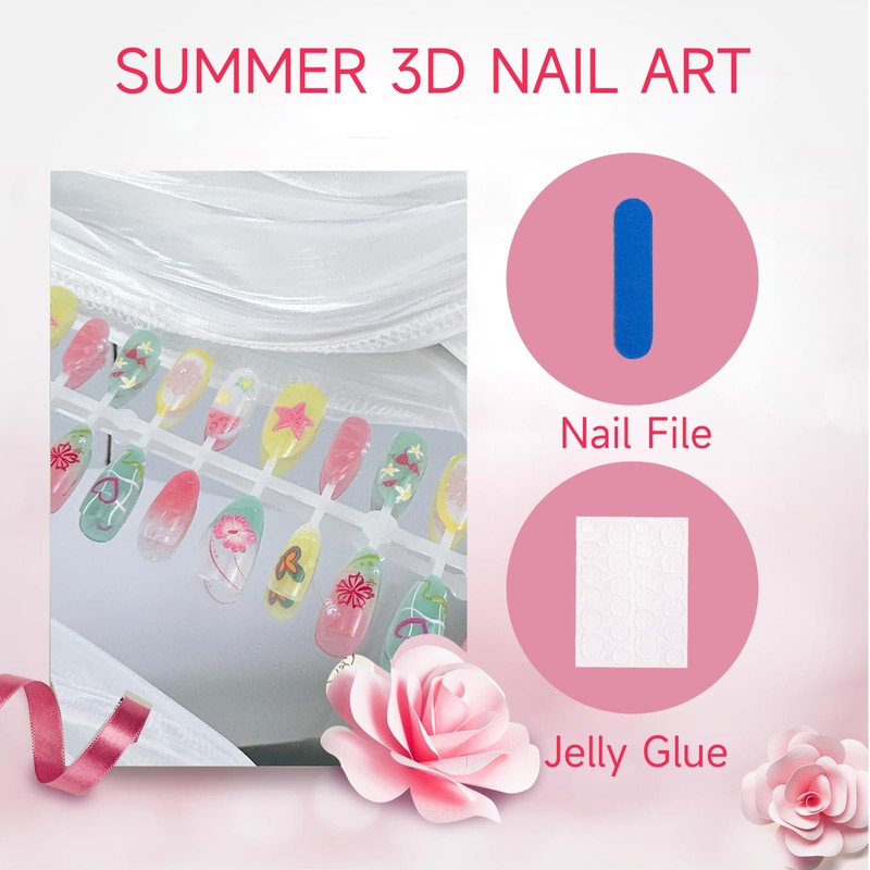 Shimmerz Pack of 24 Medium Almond False Nails with 3D