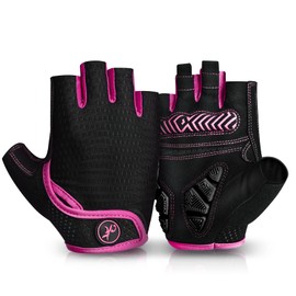 Moreok Cycling Gloves for Men and Women, 5 mm SBR Gel Shock-Absorbing Half Finger Breathable Non-Slip Cycling Gloves MTB Gloves, pink, l