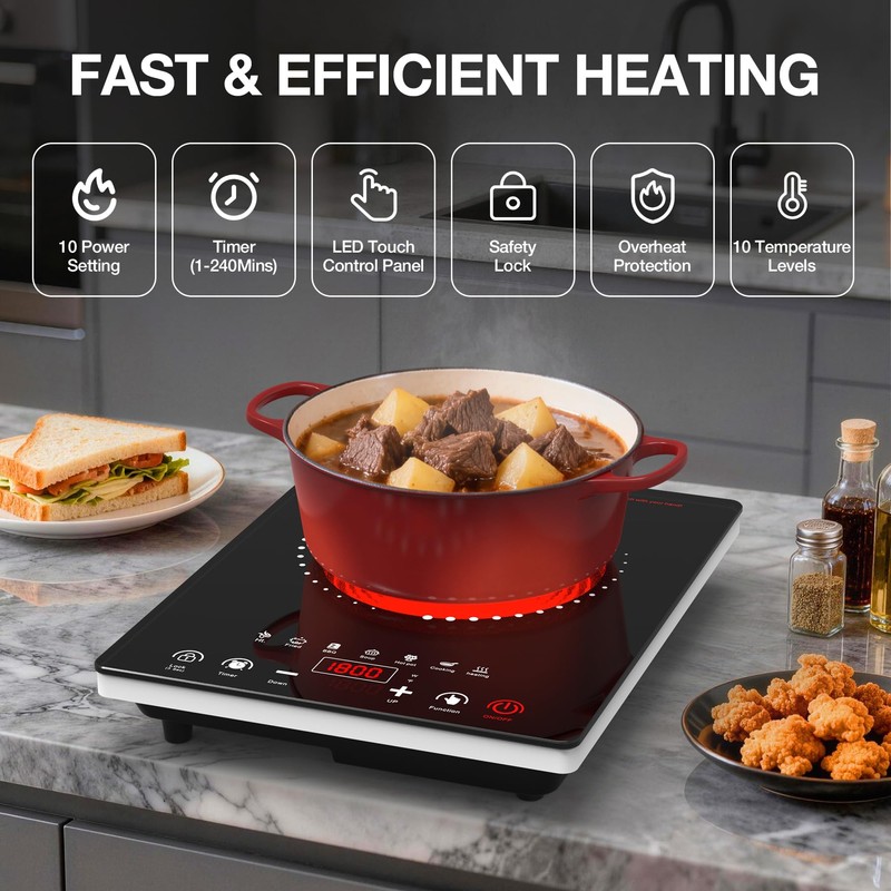 Portable Electric Cooktop GTKZW, 1800W Single Stove Burner Hot Plate