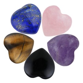 KYEYGWO Mixed Stone Puff Heart Healing Crystals Love Stone, Pocket Stones Palm Worry Stone for Reiki Meditation Balancing, 0.59" (pack of 10)