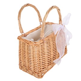 WHAMVOX Boho Style Woven Rattan Basket Purse Drawstring Closure for Floral Arrangements Storage Lightweight Decorative Handbag Elegant Basket for Home Decor
