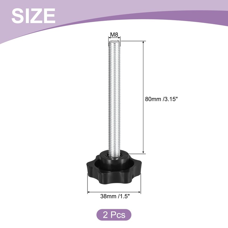 sourcing map 2Pcs M8 x 80mm Star Knobs, Plastic Hex