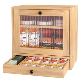 Alpeir Wooden Bread Box for Kitchen Countertop - Solid Wood Adjustable Shelves & Drawer Farmhouse Style, Acrylic Window Bread Storage Container, Original