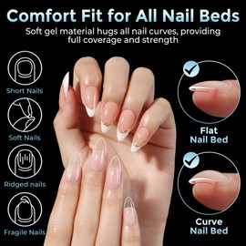 Luckyfairy Medium Almond Nail Tips, 360pcs Soft Gel Pre-Shaped Acrylic Fake Nails, Half Matte Full Cover Clear Gelly Press on Flase Nail Tips for Extension Nail Manicure Home DIY 12 Sizes Gelly Tips