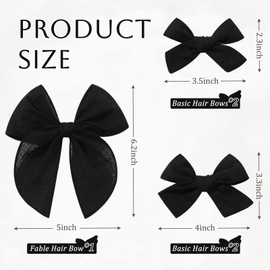 YHXX YLEN 5PCS Black Cotton Linen Hair Bows for Girls Handmade Alligator Clip Hair Accessories for Babies Infant Toddlers Kids(5inch×1, 4inch×2, 3.5inch×2)