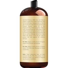 Handcraft Blends Usda Aceite de Jojoba Orgánico - 28 Fl Oz - Puro y Natural - Aceite de Grado Premium para Rostro, Cuerpo y Cabello - Aceite Anti