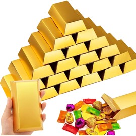 PacuM 20 Pcs Gold Bar Sweet Boxes Birthday Sweet Boxes 5cm Empty Gold Bullion Party Boxes Gift Box for Pirate Themed Parties, Christmas, Birthday Party Decorations