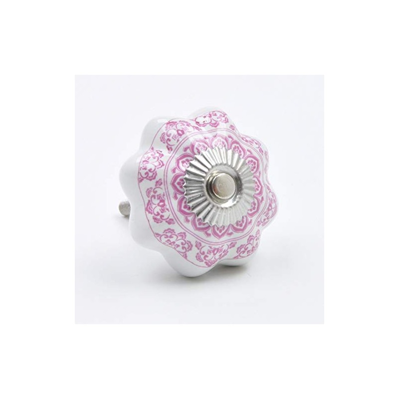 Pink Detailed Floral Pattern Ceramic Knob, Pull, Handle, for Cupboards,