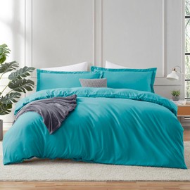 Hearth & Harbor Teal Duvet Cover Queen Size - 3 Piece Queen Duvet Cover Set, Soft Double Brushed Queen Size Duvet Covers with Button Closure, 1 Duvet Cover 90x90 inches and 2 Pillow Shams