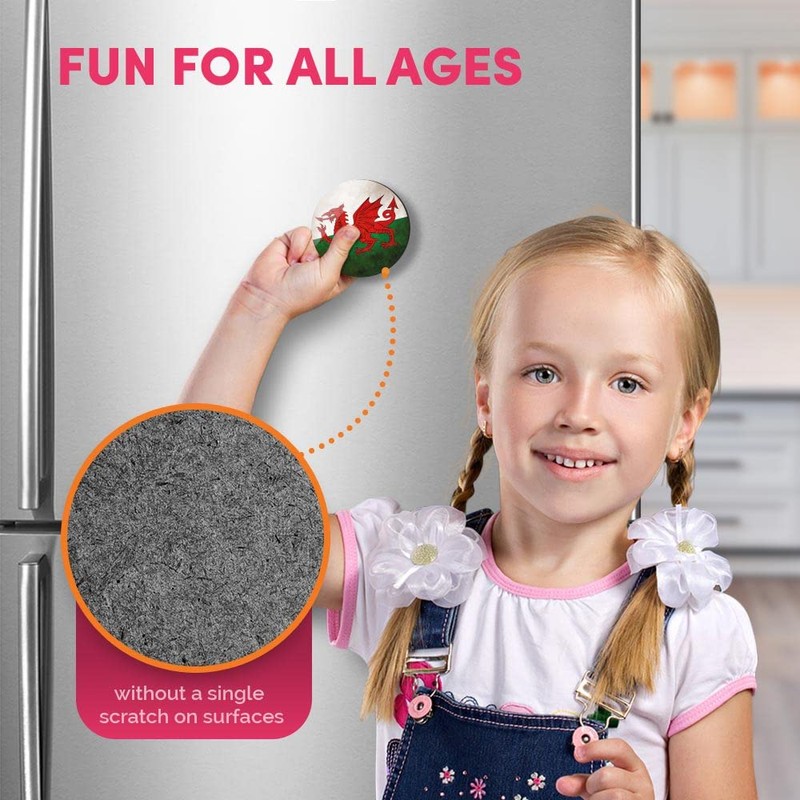 1x Round MDF Magnet 6cm - Distressed Wales Welsh Dragon