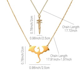 ProNature 2 Pcs Gold Dragon Wing Necklace Dagger Necklace for Women - Trendy Layered Design, Dragon Dagger Necklace, Dainty Animal Jewelry Gift for Her