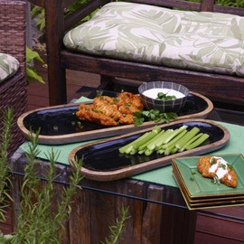 Mikasa Mango Wood Oval Serving Platters - Set of 2 Oval Trays with Black Interiors and Warm Wood Borders - Ideal for Appetizers, Charcuterie, Cookie - Serving Tray & Decorative Platter (16" & 20")