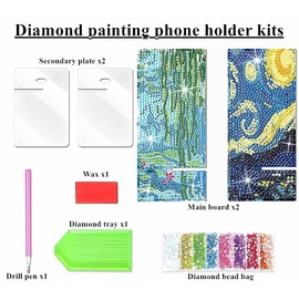 Diamond Painting Phone Holder Kits, 5D Full Crystal Diamond Art Painting Craft Kits Gift for Adult (2 Pack, Water Lily & Starry Night)