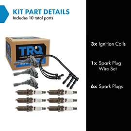 TRQ Ignition Coil & Spark Plug Kit Iridium 10 Piece Compatible with 2003–2006 Hyundai Santa Fe V6 3.5L 2003–2005 Hyundai XG350 2004–2006 Kia Amanti