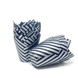 Bakery Direct Black with Silver Stripe Muffin Tulip Wraps Cupcake Cases Wraps (50)