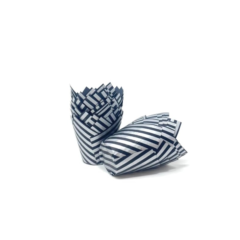 Bakery Direct Black with Silver Stripe Muffin Tulip Wraps Cupcake