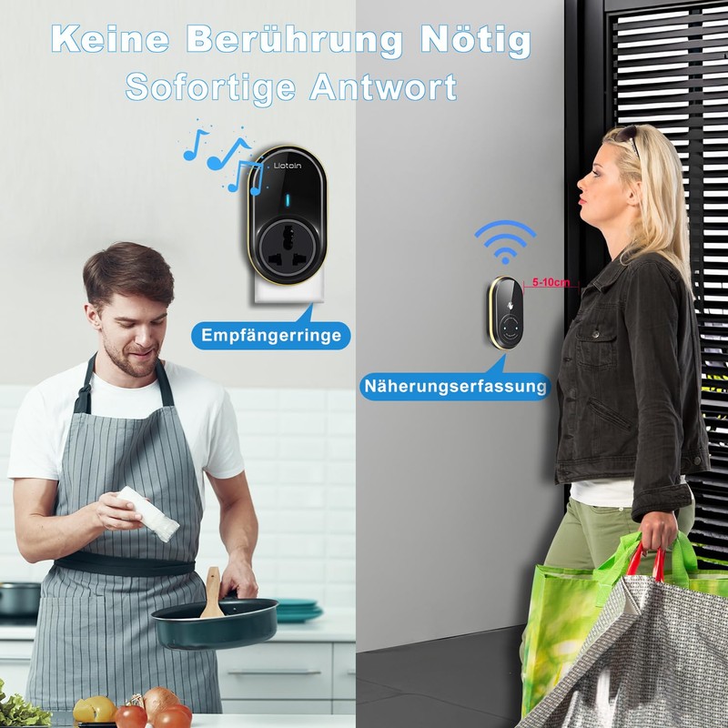LIOTOIN Wireless Bell, Waterproof Wireless Doorbell with No Contact Required,
