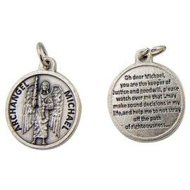 Religious Gifts Silver Toned Base Saint Michael God's Leader Medal with Prayer Protection Pendant, 3/4 Inch