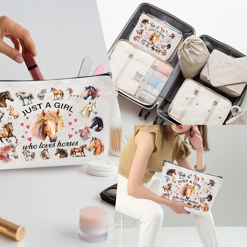 Pferde Kosmetiktasche für Frauen, Pferde Mädchen Geschenk, Reißverschluss Make up