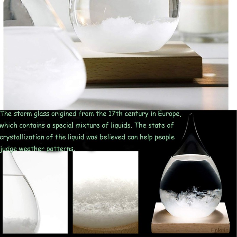 Enkrio Storm Glass Weather Predictor, Barometer Bottle with Wood Base
