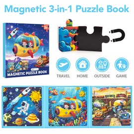 Space Ocean Train Magnetic Puzzles for Kids Ages 3-5, 20-25-30 Pieces Toddler Puzzles, Magnet Travel Jigsaw Puzzles Toys, Preschool Learning Toy Kids Puzzles for 2 3 4 5 6 Year Old Kids Birthday Gifts