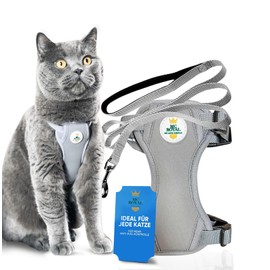 MC-Royal® Premium Cat Harness with Lead, Escape Proof, Adjustable Cat Lead with Harness, Cat Harness, Harness Set, Grey (XXS)