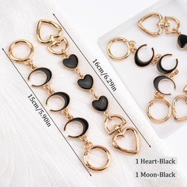 WANDIC Straps Bag Chain Set, 2Pcs Metal Extender Bag Chain with Heart Crescent Moon Pattern Golden Metal Replacement Chain for Purse Bag Handbag,Black