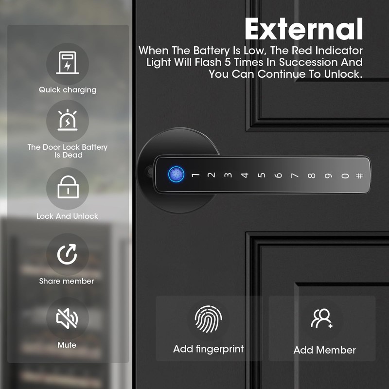 Smart Fingerprint Door Lock,Keyless Entry Keypad Door Lock with Handle,Automatic
