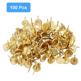 PHITUODA 100 PCS 11mm x 17mm Gold Flat Head Thumb Tacks, Upholstery Tacks Pushpin for Furniture Decor