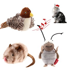 PETGEEK GiGwi Chirping Bird Cat Toys 3 Pcs- Melody Chaser Realistic Plush Cat Toys for Indoor Cats- Hangable Design Best Gift for Birthday, Thanksgiving, Christmas, New Year (Bird Mouse Cricket Set)