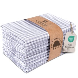 LAYNENBURG Set of 10 Premium Tea Towels Checked - 100% Cotton - 45 x 65 cm and Hanger - Oeko Tex Standard 100 - Kitchen Towels Lint-Free & Modern - Vintage Kitchen Towels (Grey)