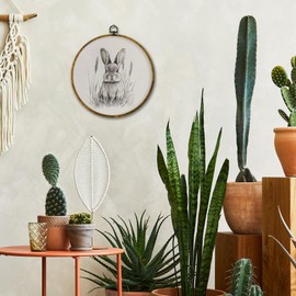 Mcehtle Vintage Easter Bunny Spring Wall Art Decor, Rabbit Neutral Botanical Framed Canvas Prints 10x10, Country Farmhouse Round Wall Hanging Artwork Decorations for Bedroom Living Room