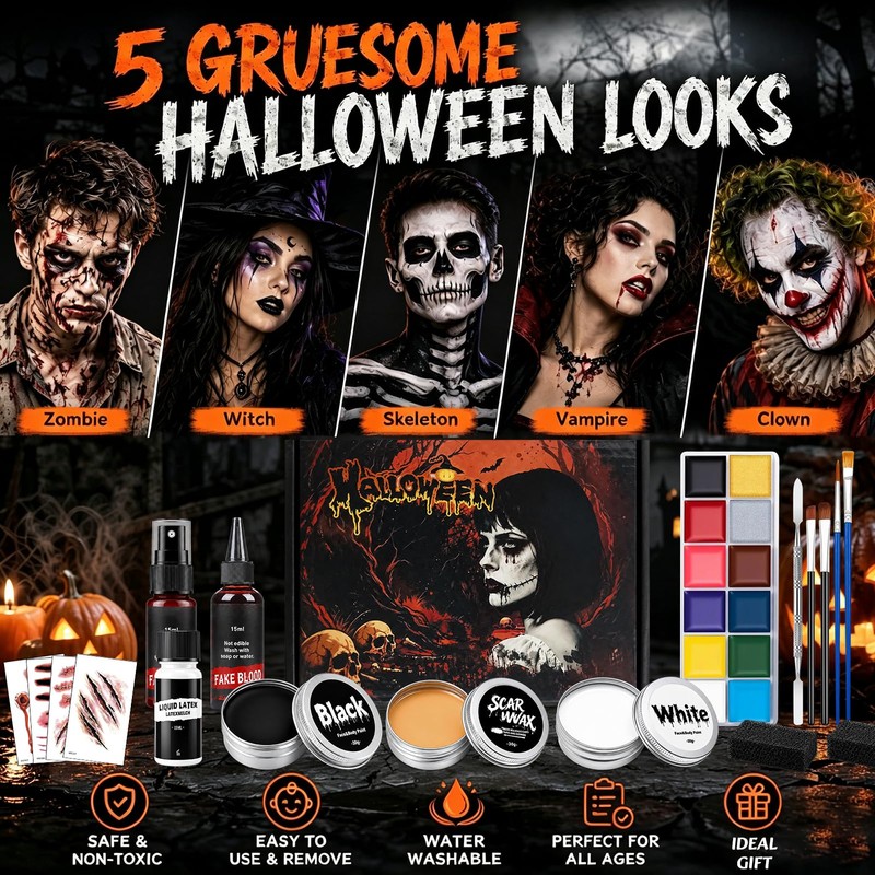 Halloween SFX Makeup Kit: 15 PCS Face Special Effect Makeup
