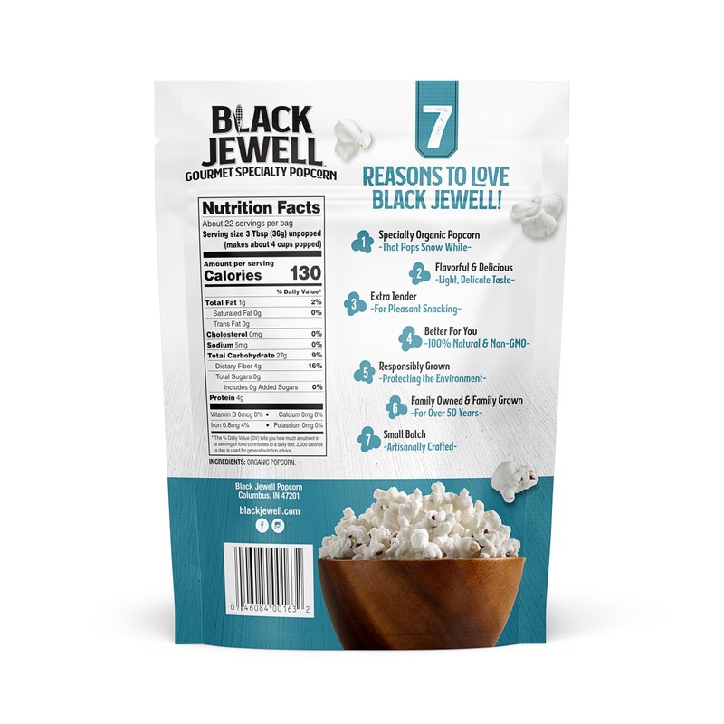 Black Jewell Organic Popcorn, Organic Select White, 28.35oz (Pack of
