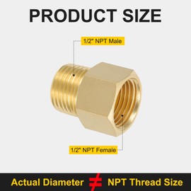 PATIKIL 1/2" NPT Male x 1/2" NPT Female Brass Pipe Fitting, Pipe Extension Connectors Reducer Adapter for Air LP Gas with PTFE Tape - 2PCS