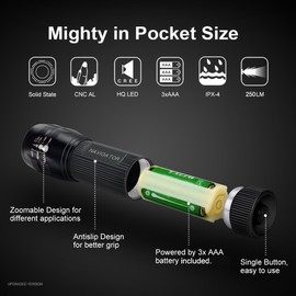 NAVIGATOR 1193 Portable Ultra Bright Handheld LED Flashlight with Adjustable Focus and 3 Light Modes, Outdoor Water Resistant Torch, Powered Tactical Flashlight for Camping Hiking etc Battery Included