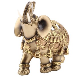 Elephant Statue, Lucky Feng Shui Golden Elephant Statue Sculpture Wealth Figurine Gift Home Decoration(L)