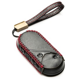Vitodeco Superior Luxury Leather Key Fob Cover Compatible with Mini Countryman S ALL4, Countryman SE ALL4, Cooper 2 Door, Cooper S 4 Door, Convertible (Black/Red)