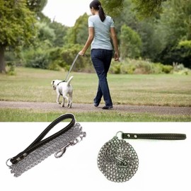 Zopseet Metal Dog Leash Powerful Traction Dog Chain for Puppies Small Dogs Anti Chewing Leather Dog Leash