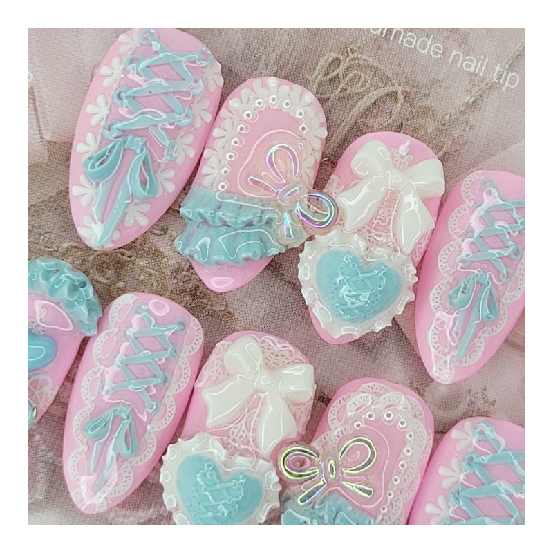Mass-produced landmine strawberry cream handmade nail tip - Coffin Egg