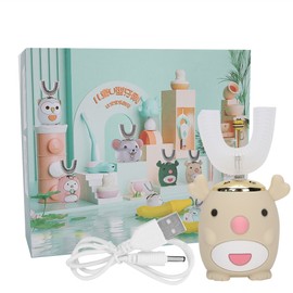 U‑Shaped Children Electric Sonic Toothbrush Intelligent Cleaning Toothbrush Oral Care Tool(Beige 26 Years Old)