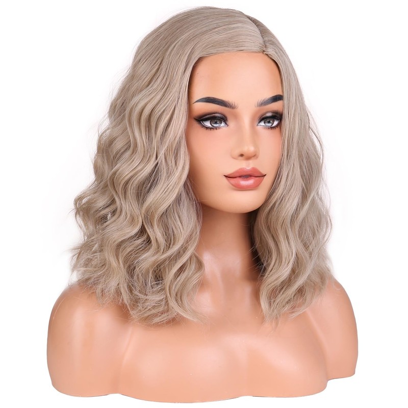 MAGQOO Ash Blonde Wigs for Women Short Curly Wavy Ash