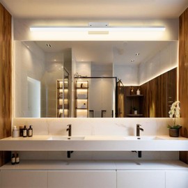 LIAYUMS 48-Inch Modern LED Bathroom Lights Fixtures, Dimmable 48W 3000K Warm White Makeup Vanity Lighting, Brushed Nickel Vanity Light, Adjustable Bathroom Light Bar Over Mirror