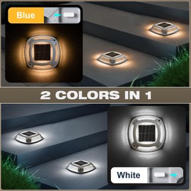 VOLISUN Solar Driveway Lights 8 Pack Waterproof Dock & Deck Marker Lights,2-in-1 Warm White & White LED,IP67 Wireless Outdoor Solar Light for Driveways,Sidewalks,Pathways,and Yards